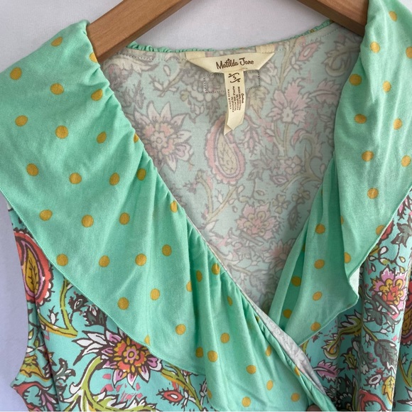 Matilda Jane women’s Floral wrap Mini Dress Paisley Polka Dot Mint Green Small - Picture 8 of 11